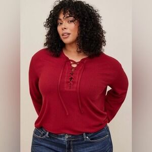 NWT Torrid Texture Jersey Lace-Up Drop Shoulder Top